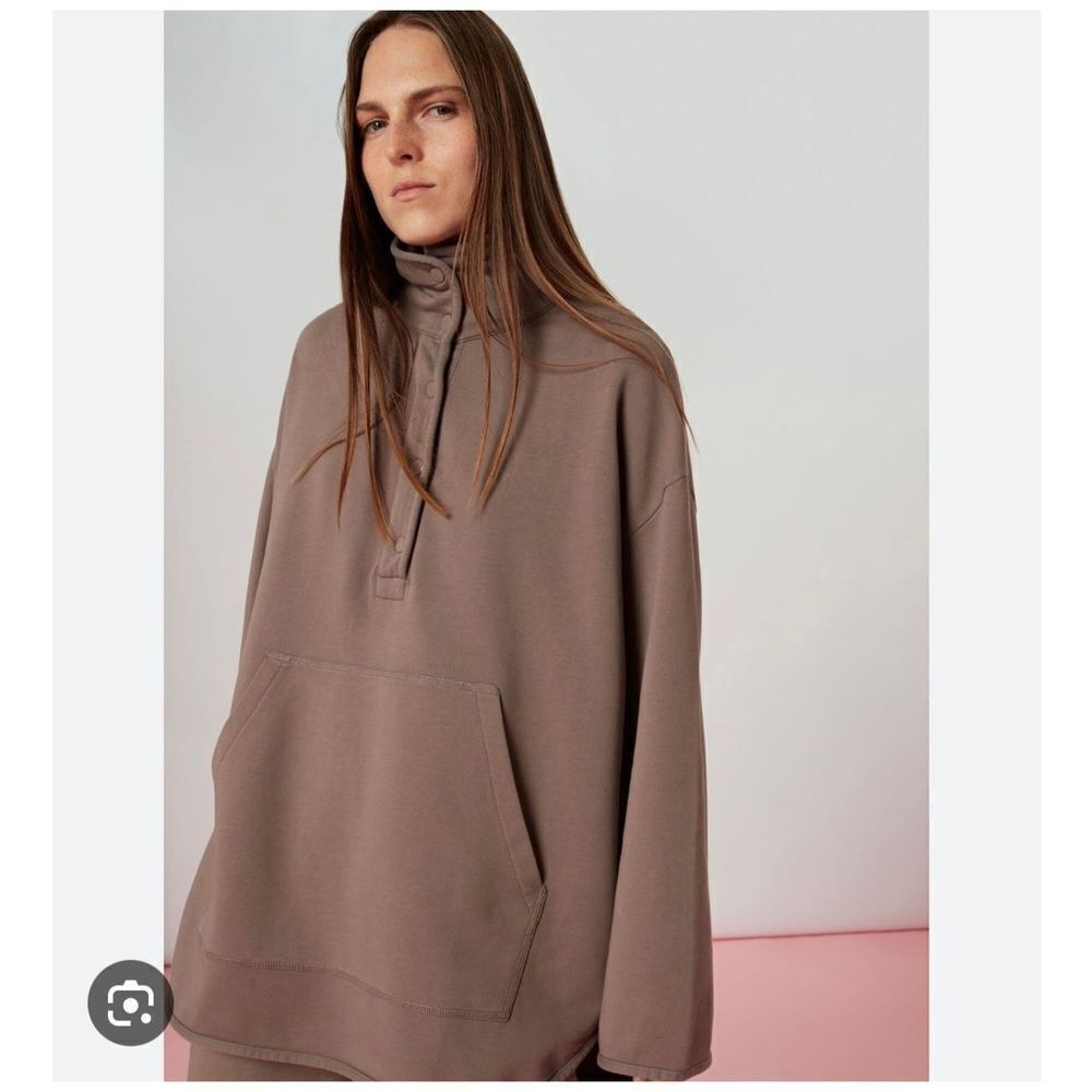 Whistles UK Light Brown High Snap Neck Oversized Sweatshirt sz L (flaw)